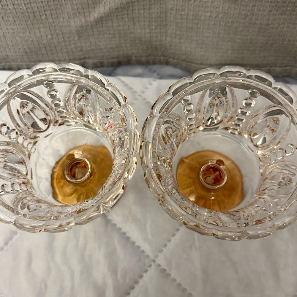 2/Retro Embossed Glass Ice Cream Cup or Yogurt Dessert Cup